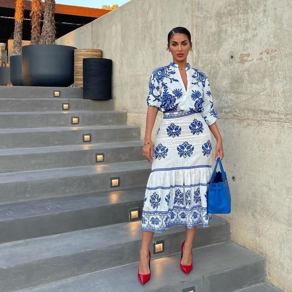 Zara 2pcs Printed blouse + skirt